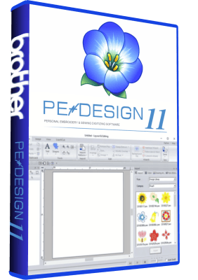 PE-Design 11.40 embroidery software box and interface screenshot